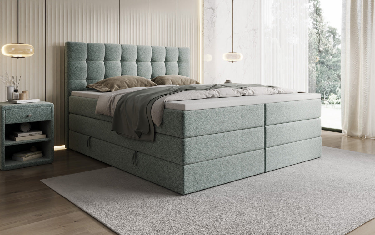 Boxspringbed Grandé in structuurstof met opbergruimte