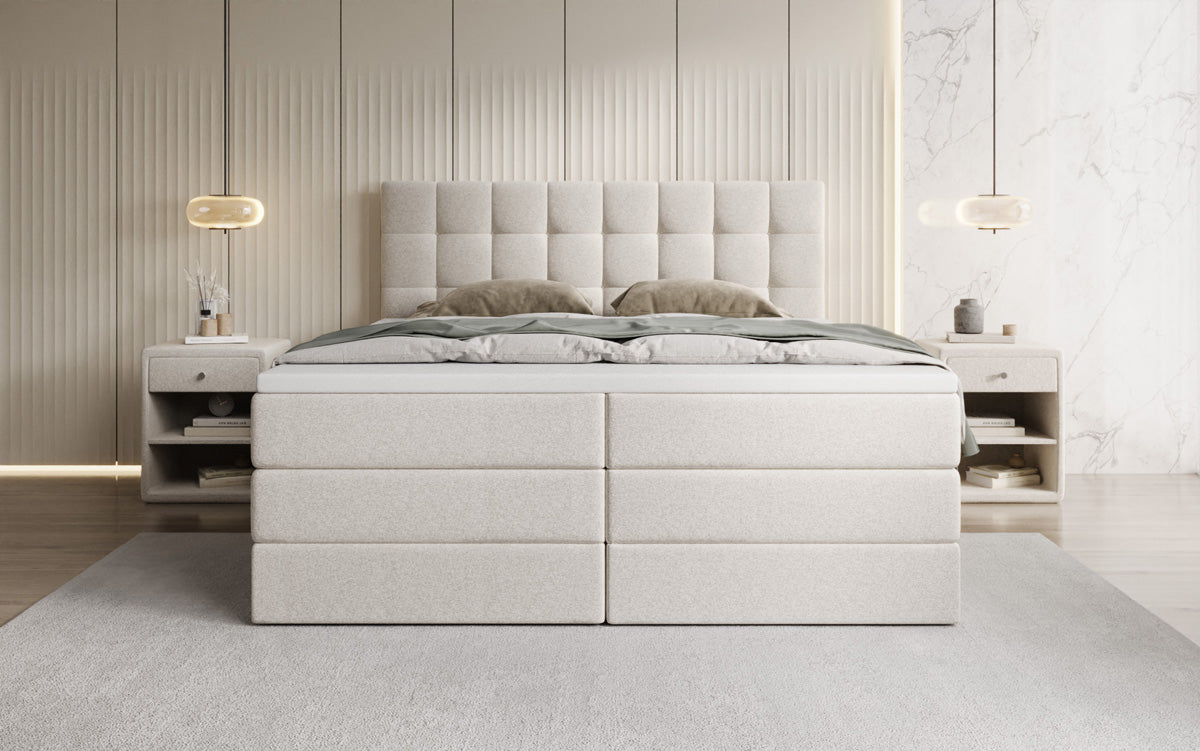 Boxspringbed Grandé in structuurstof met opbergruimte