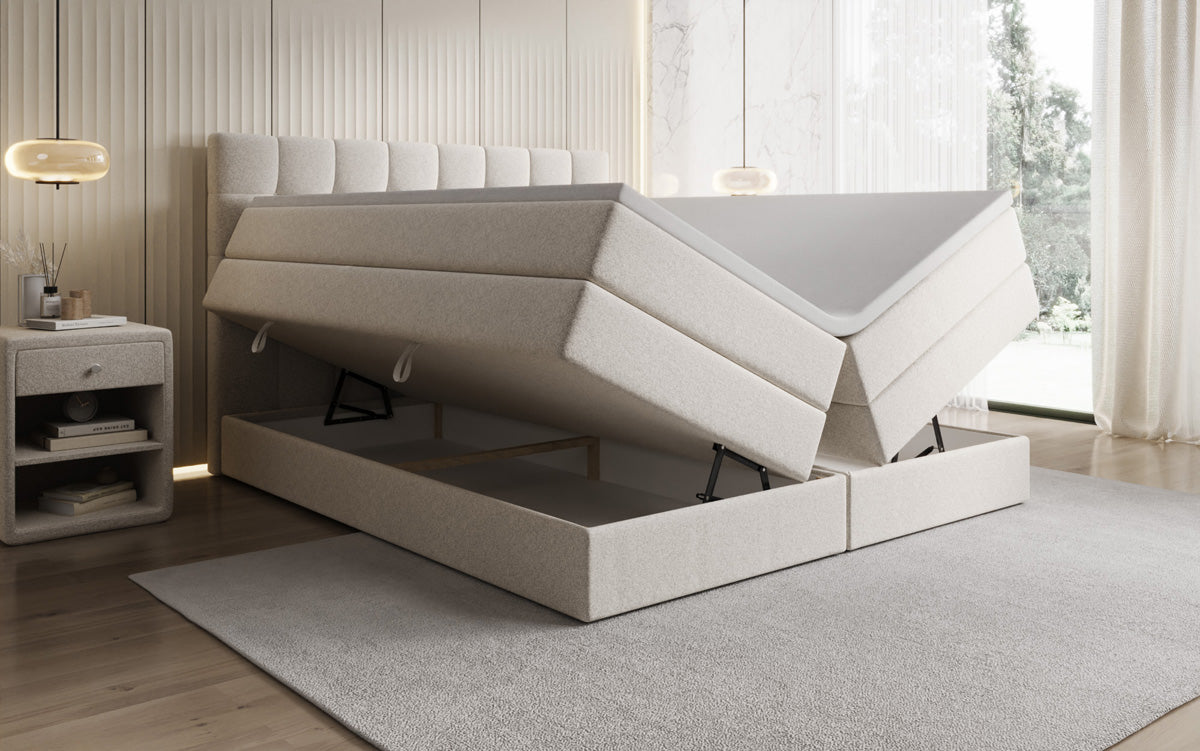 Boxspringbed Grandé in structuurstof met opbergruimte