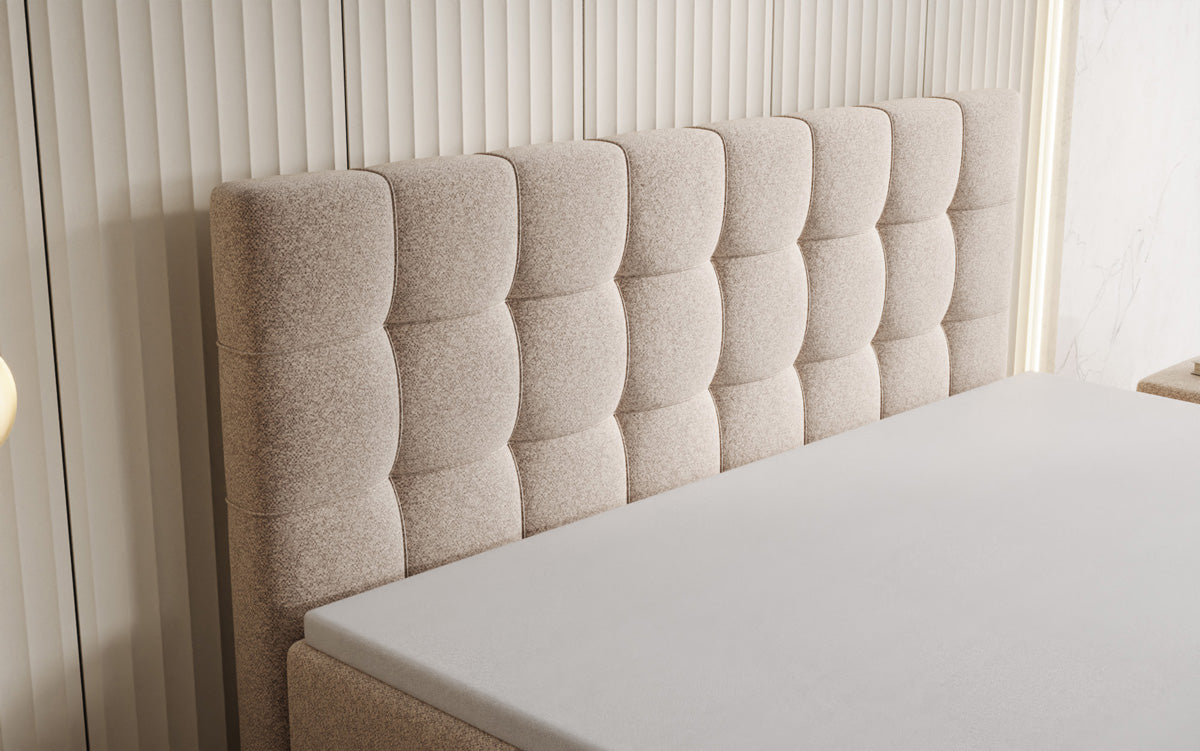 Boxspringbed Ascot in structuurstof met opbergruimte