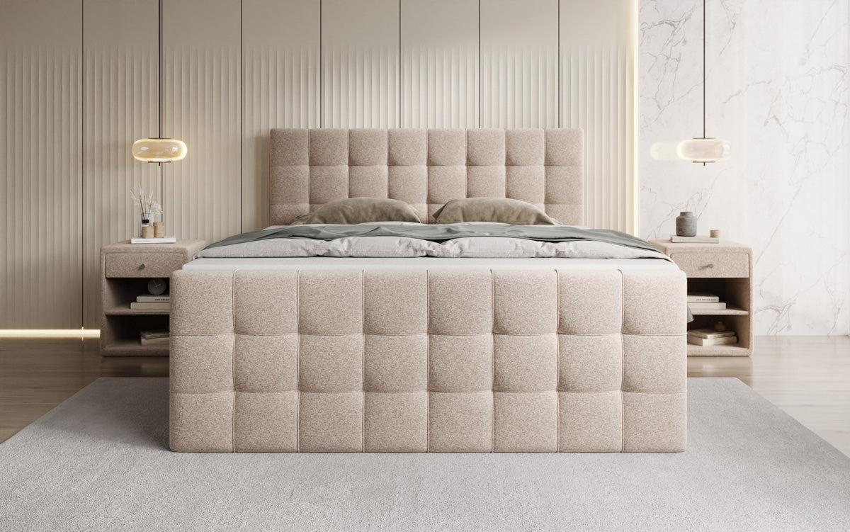 Boxspringbed Ascot in structuurstof met opbergruimte