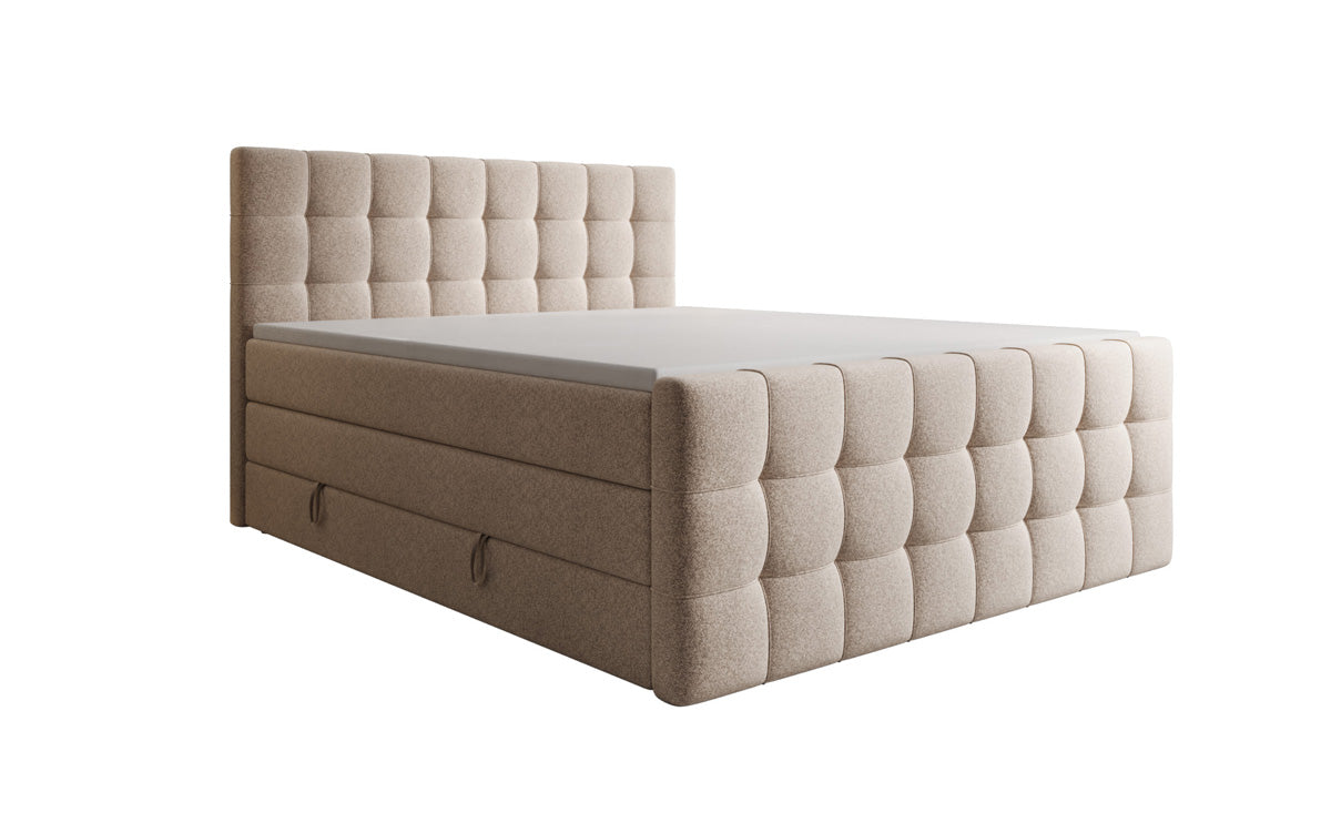 Boxspringbed Ascot in structuurstof met opbergruimte