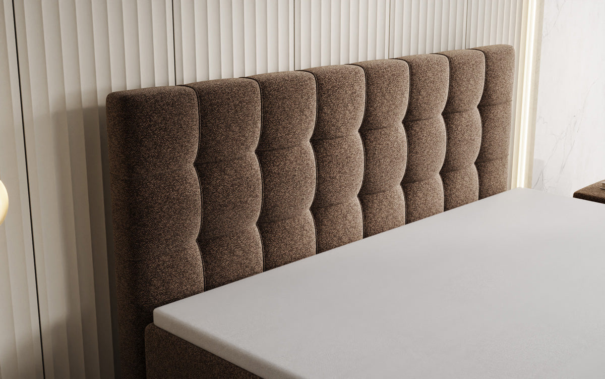 Boxspringbed Ascot in structuurstof met opbergruimte