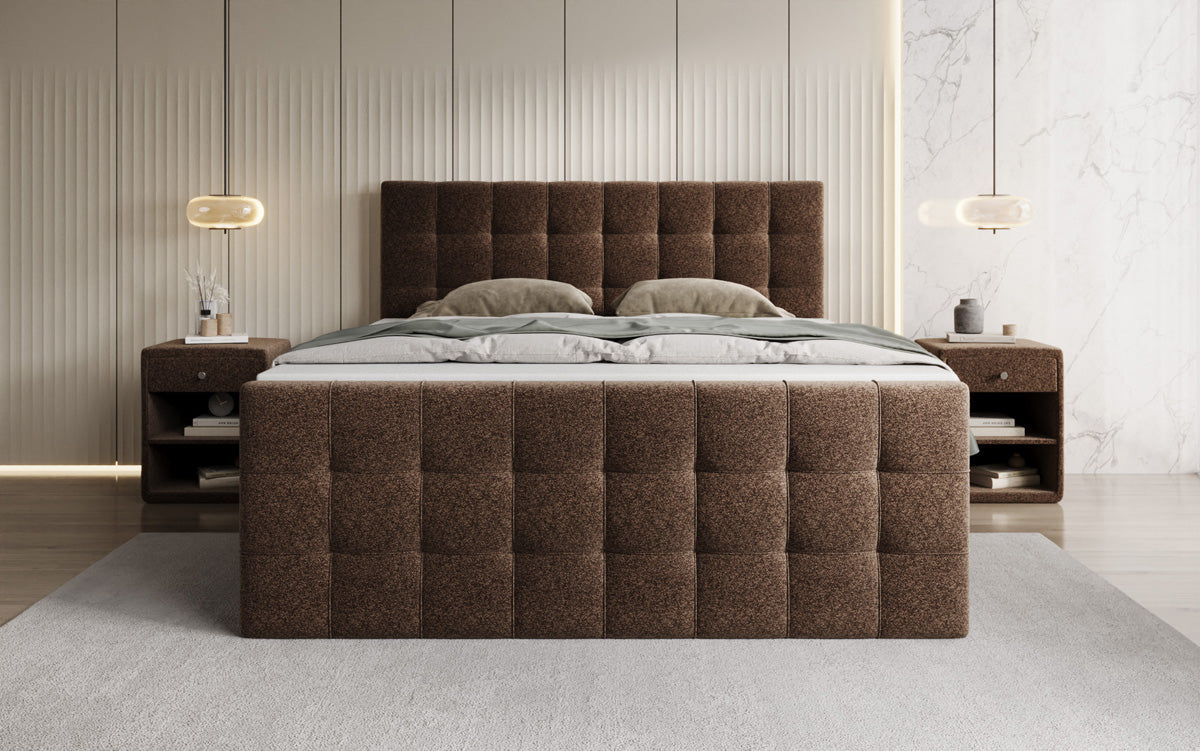 Boxspringbed Ascot in structuurstof met opbergruimte