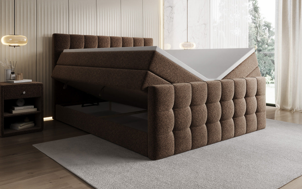 Boxspringbed Ascot in structuurstof met opbergruimte