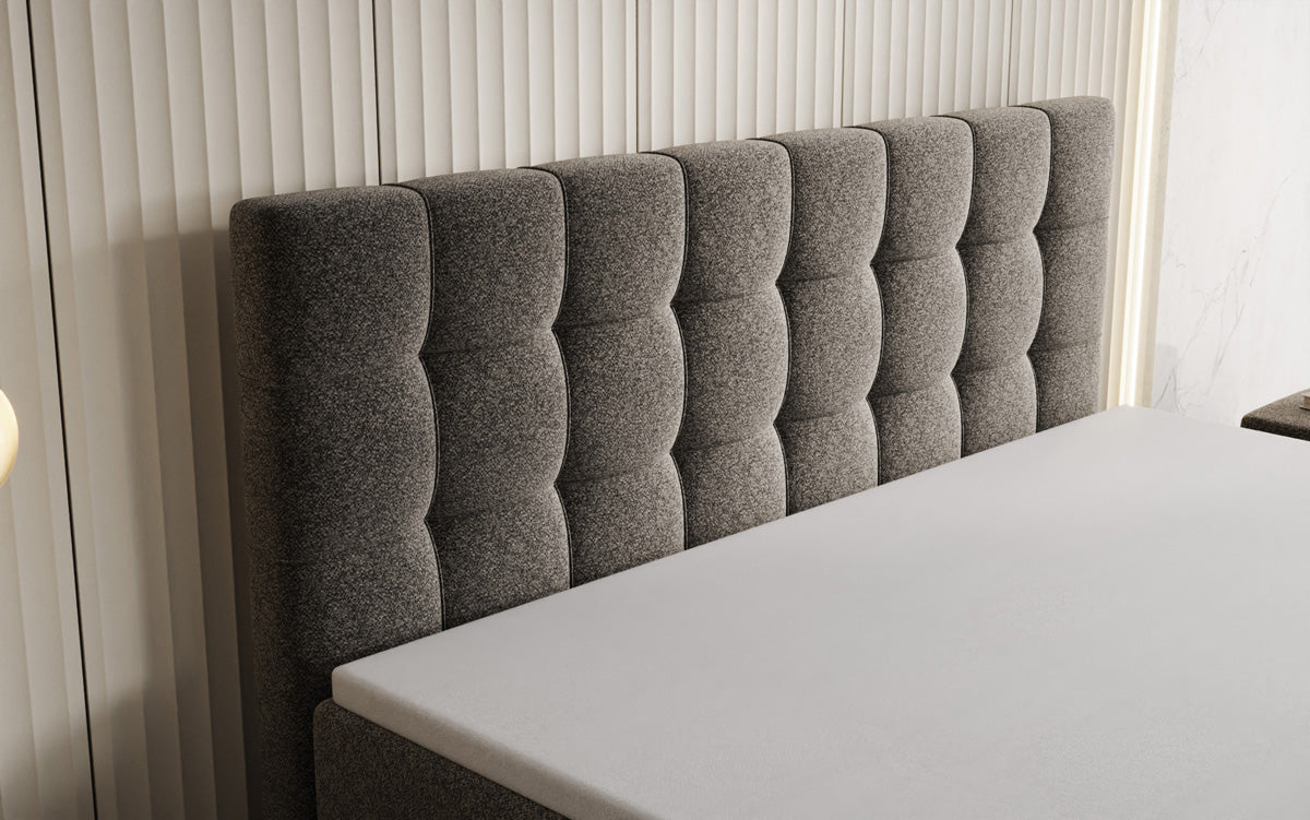 Boxspringbed Ascot in structuurstof met opbergruimte