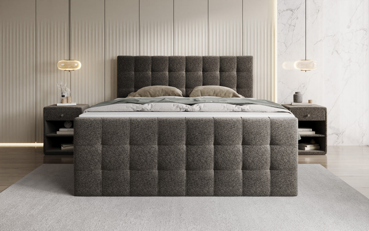 Boxspringbed Ascot in structuurstof met opbergruimte