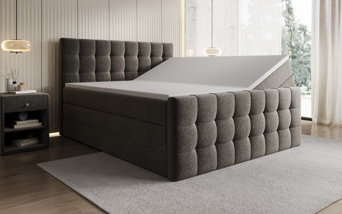 Boxspringbed Ascot in structuurstof met opbergruimte