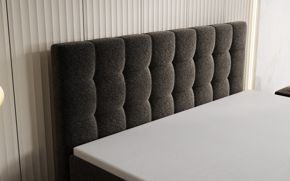 Boxspringbed Ascot in structuurstof met opbergruimte