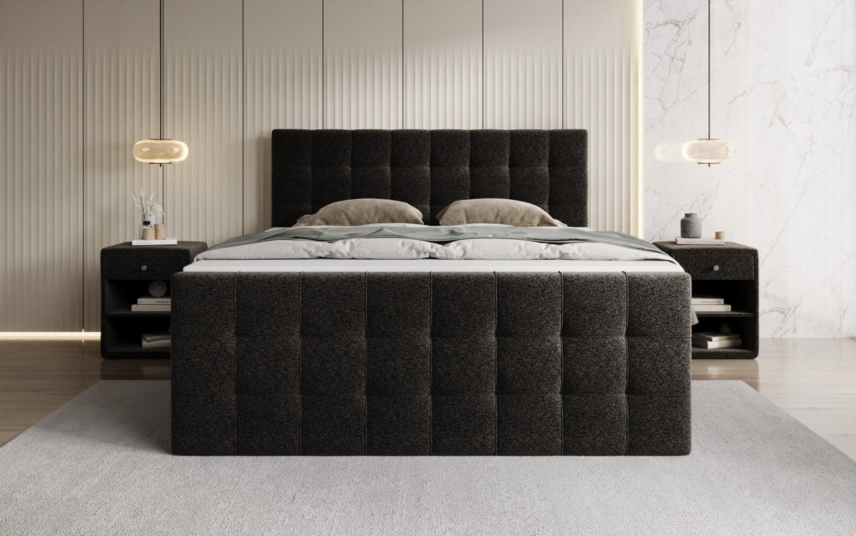 Boxspringbed Ascot in structuurstof met opbergruimte