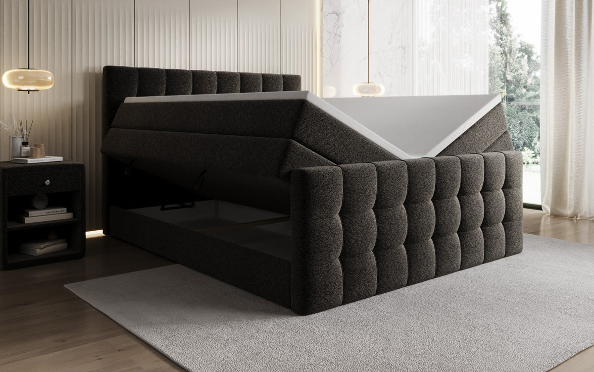 Boxspringbed Ascot in structuurstof met opbergruimte
