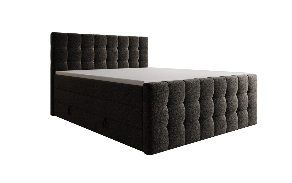 Boxspringbed Ascot in structuurstof met opbergruimte