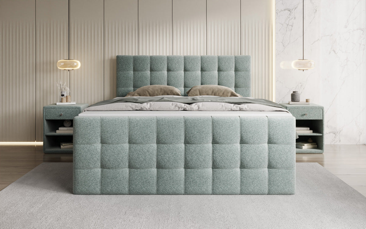 Boxspringbed Ascot in structuurstof met opbergruimte