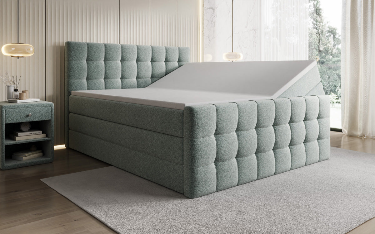 Boxspringbed Ascot in structuurstof met opbergruimte