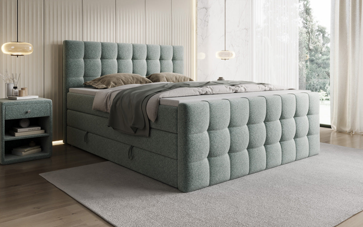 Boxspringbed Ascot in structuurstof met opbergruimte