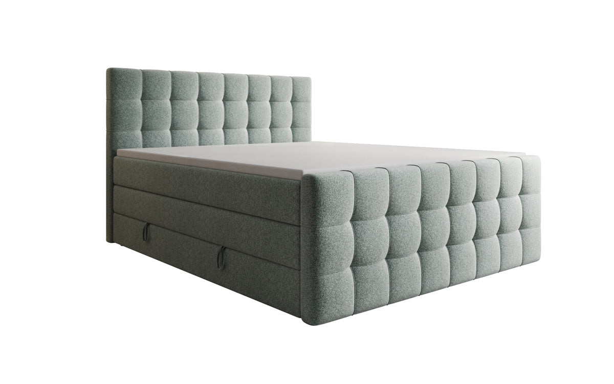 Boxspringbed Ascot in structuurstof met opbergruimte