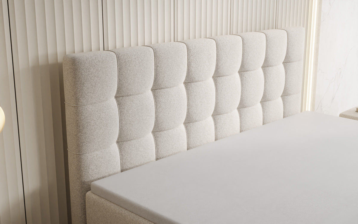Boxspringbed Ascot in structuurstof met opbergruimte