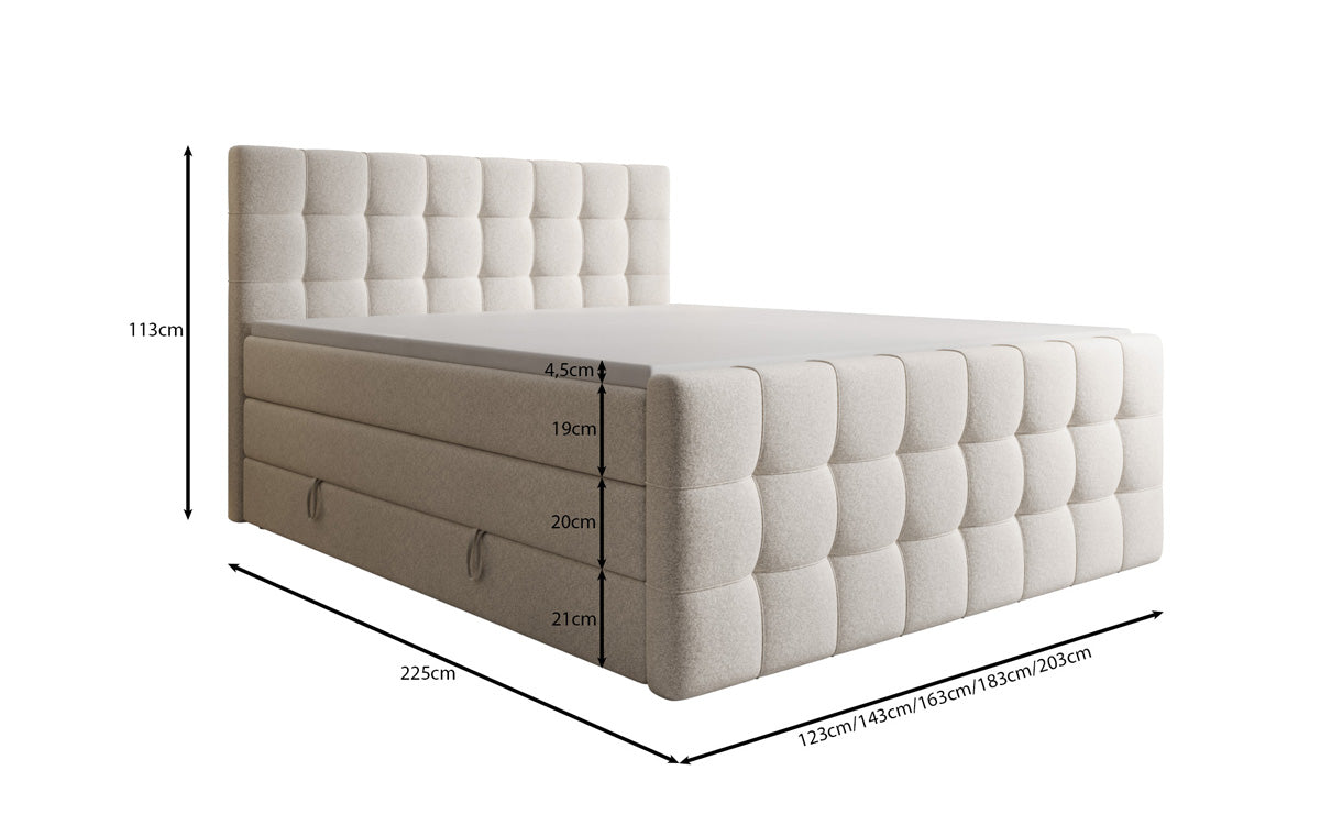 Boxspringbed Ascot in structuurstof met opbergruimte