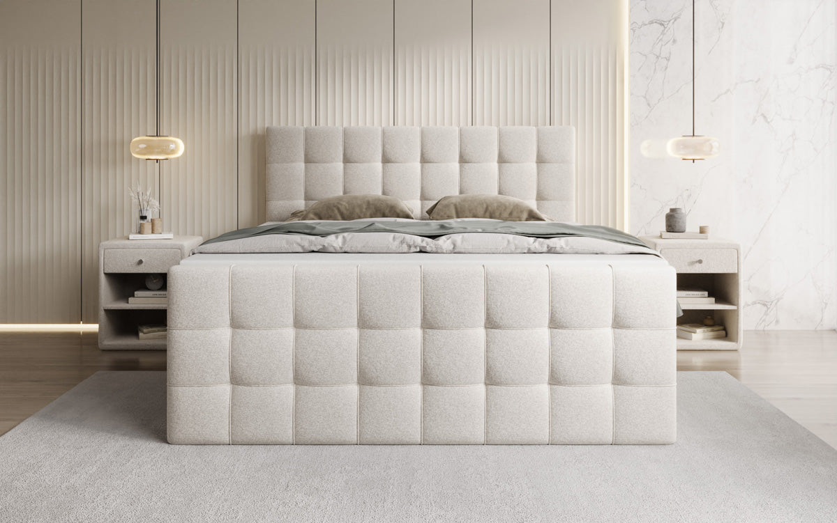 Boxspringbed Ascot in structuurstof met opbergruimte