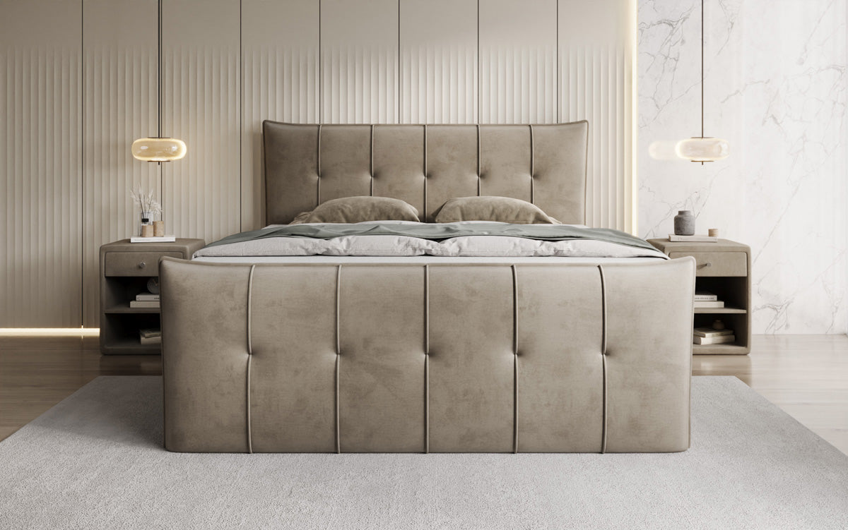Boxspringbed Treviso met opbergruimte in Fluweel