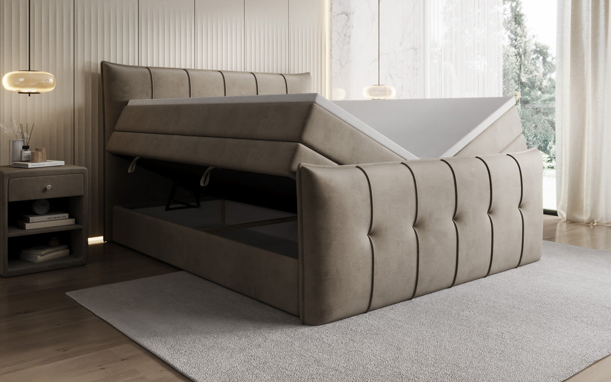 Boxspringbed Treviso met opbergruimte in Fluweel