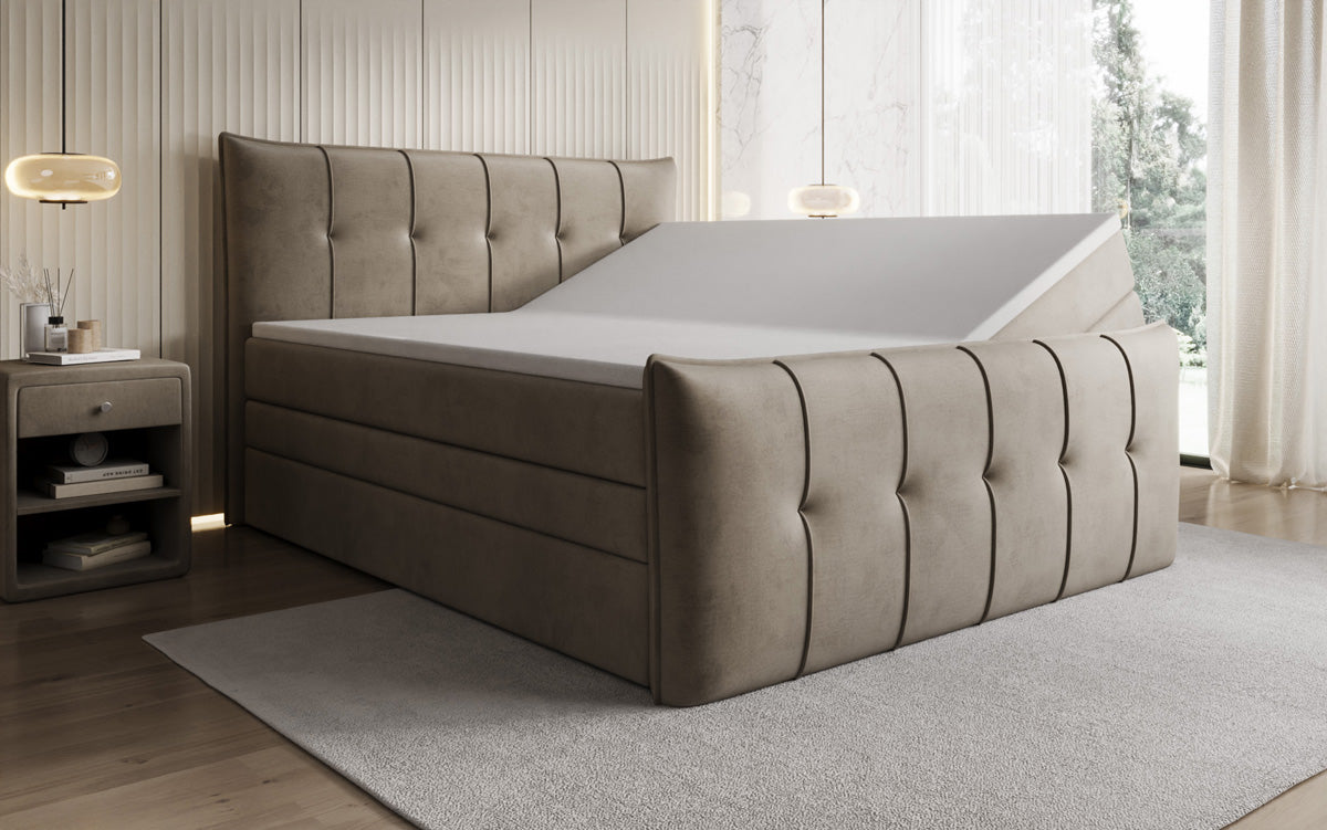 Boxspringbed Treviso met opbergruimte in Fluweel