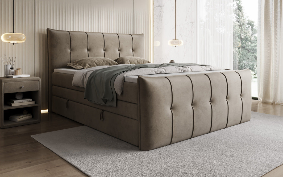 Boxspringbed Treviso met opbergruimte in Fluweel