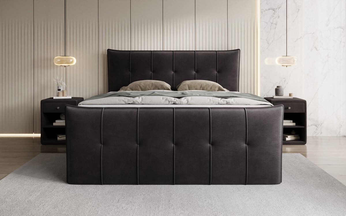 Boxspringbed Treviso met opbergruimte in Fluweel