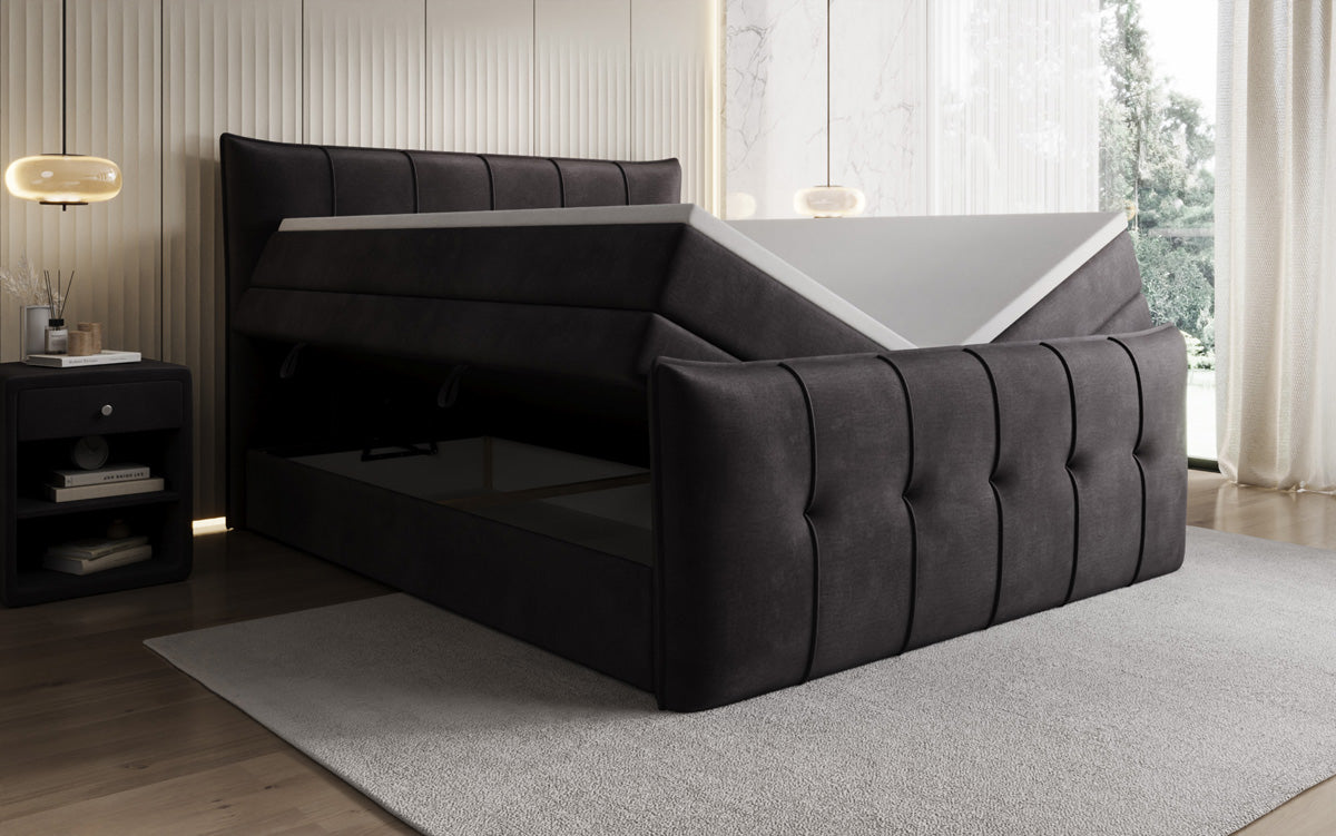 Boxspringbed Treviso met opbergruimte in Fluweel