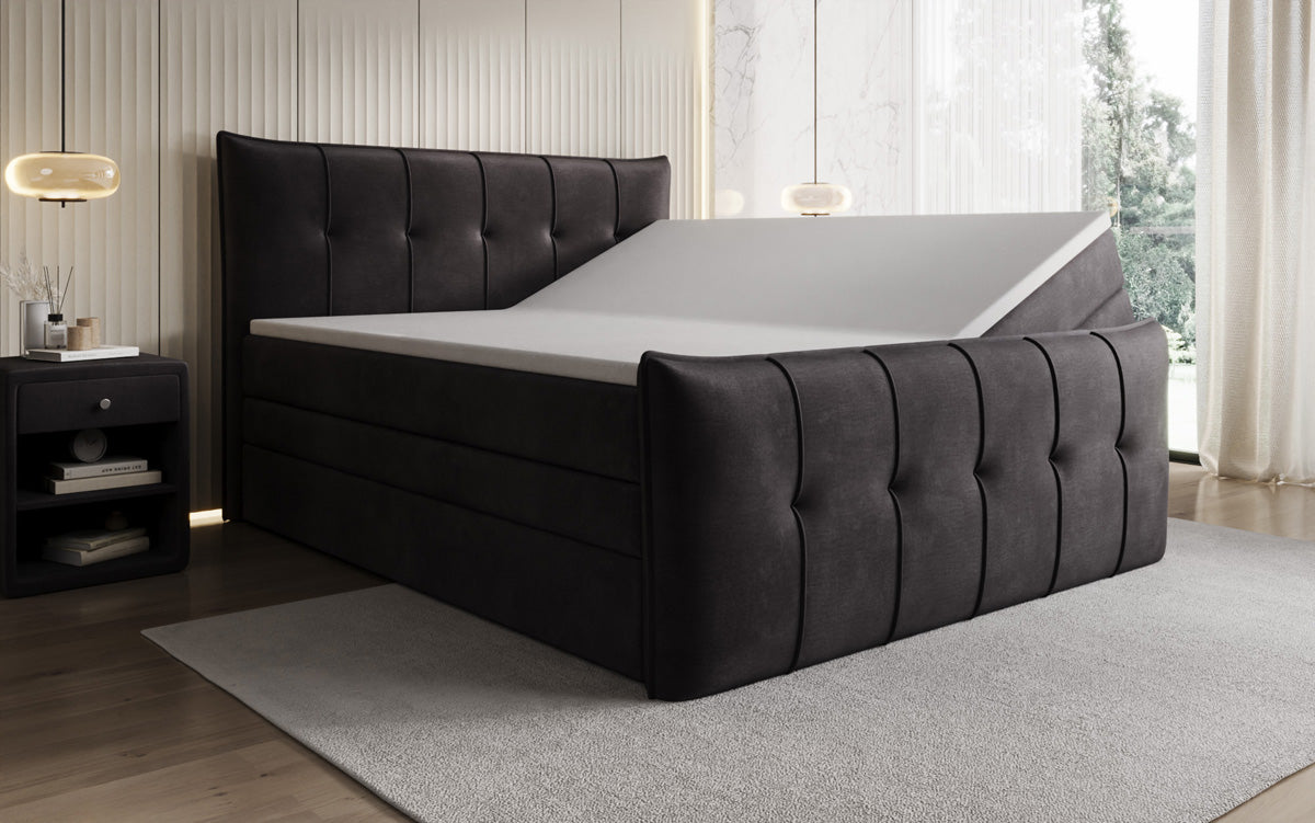 Boxspringbed Treviso met opbergruimte in Fluweel