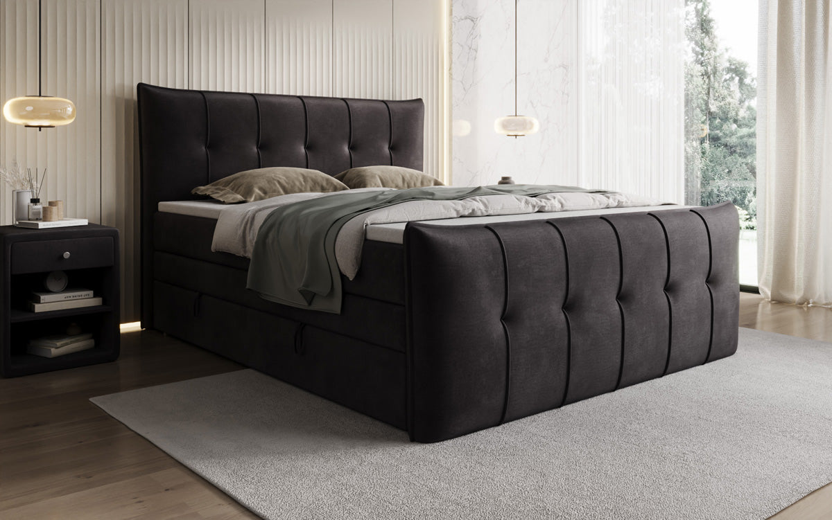 Boxspringbed Treviso met opbergruimte in Fluweel