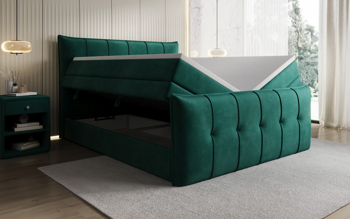 Boxspringbed Treviso met opbergruimte in Fluweel