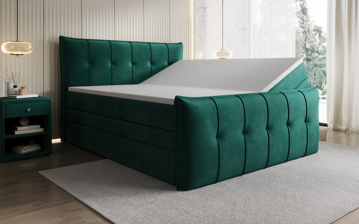 Boxspringbed Treviso met opbergruimte in Fluweel
