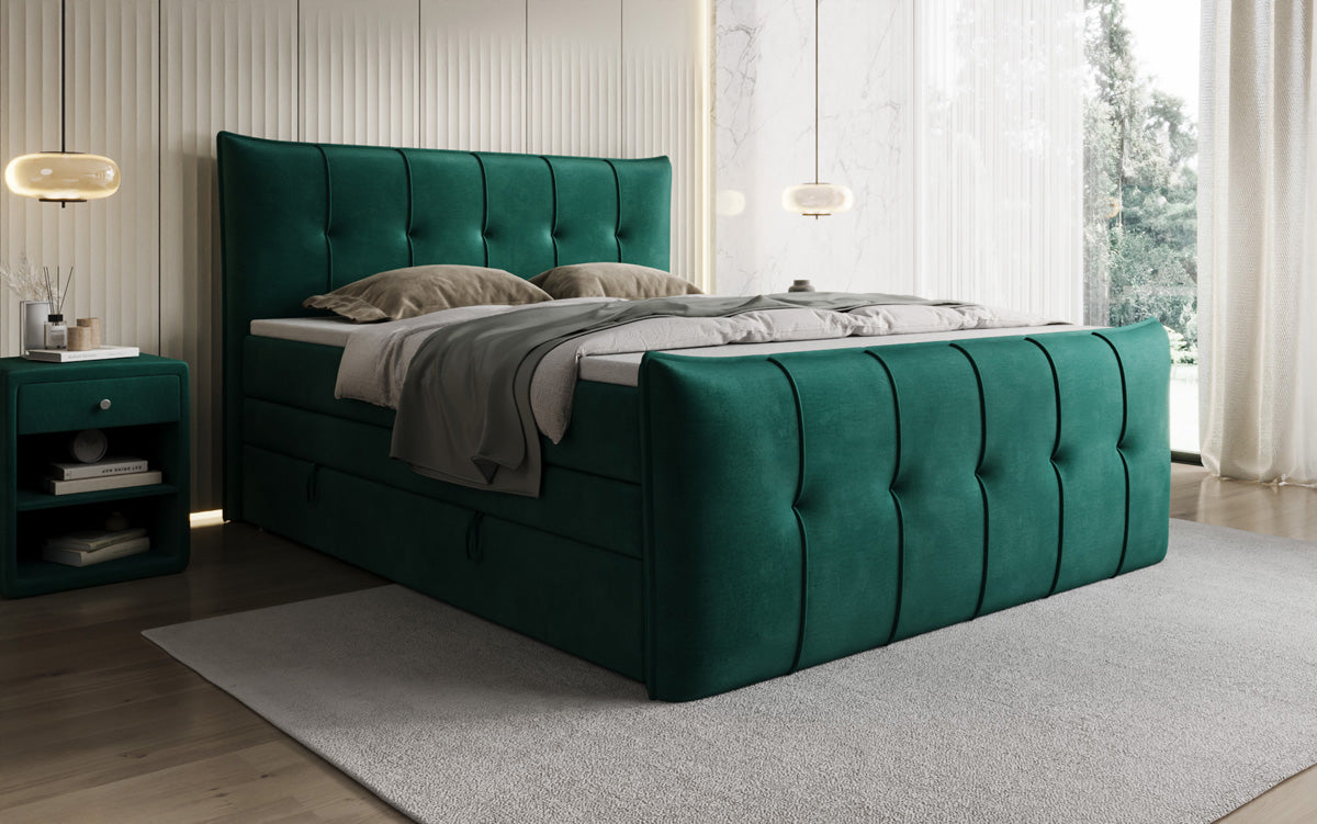 Boxspringbed Treviso met opbergruimte in Fluweel