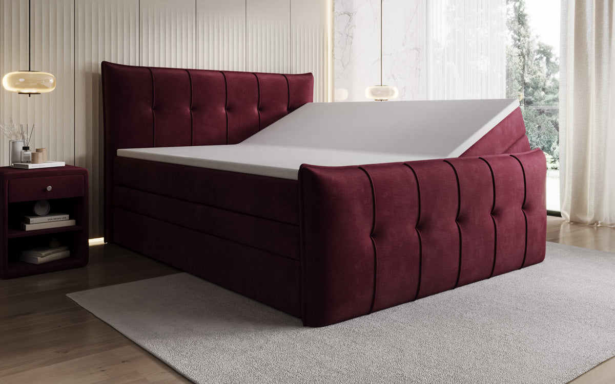 Boxspringbed Treviso met opbergruimte in Fluweel