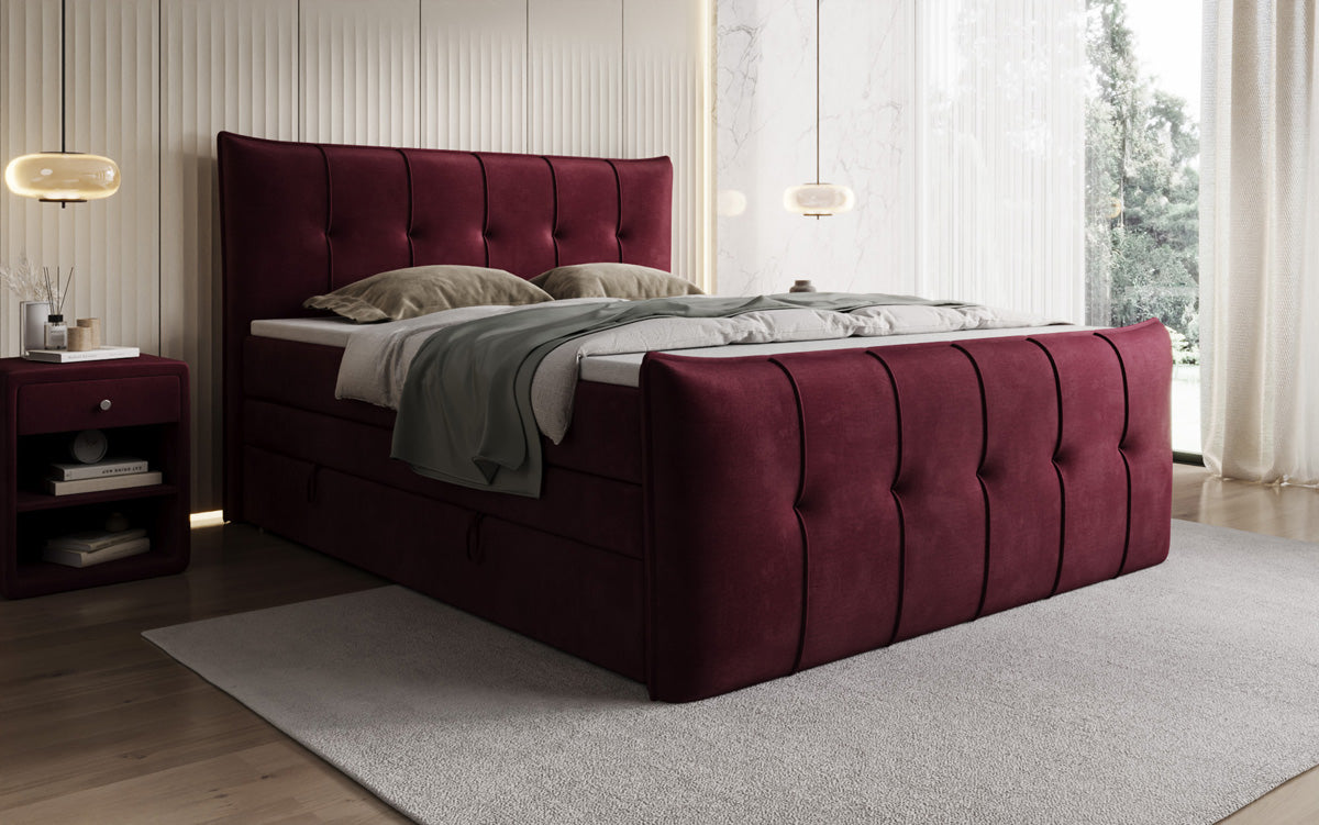 Boxspringbed Treviso met opbergruimte in Fluweel