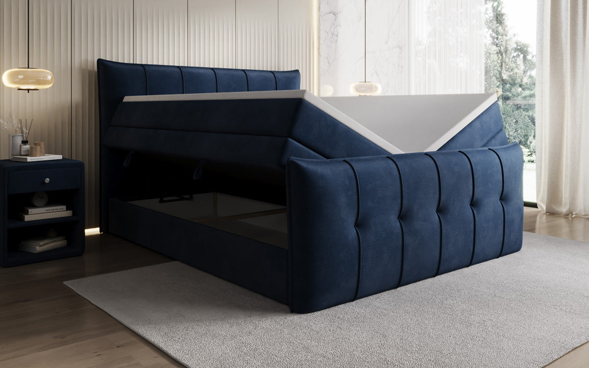Boxspringbed Treviso met opbergruimte in Fluweel