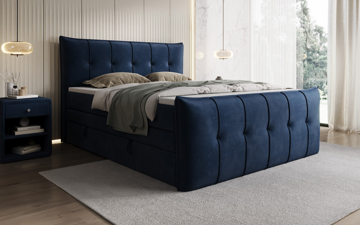 Boxspringbed Treviso met opbergruimte in Fluweel