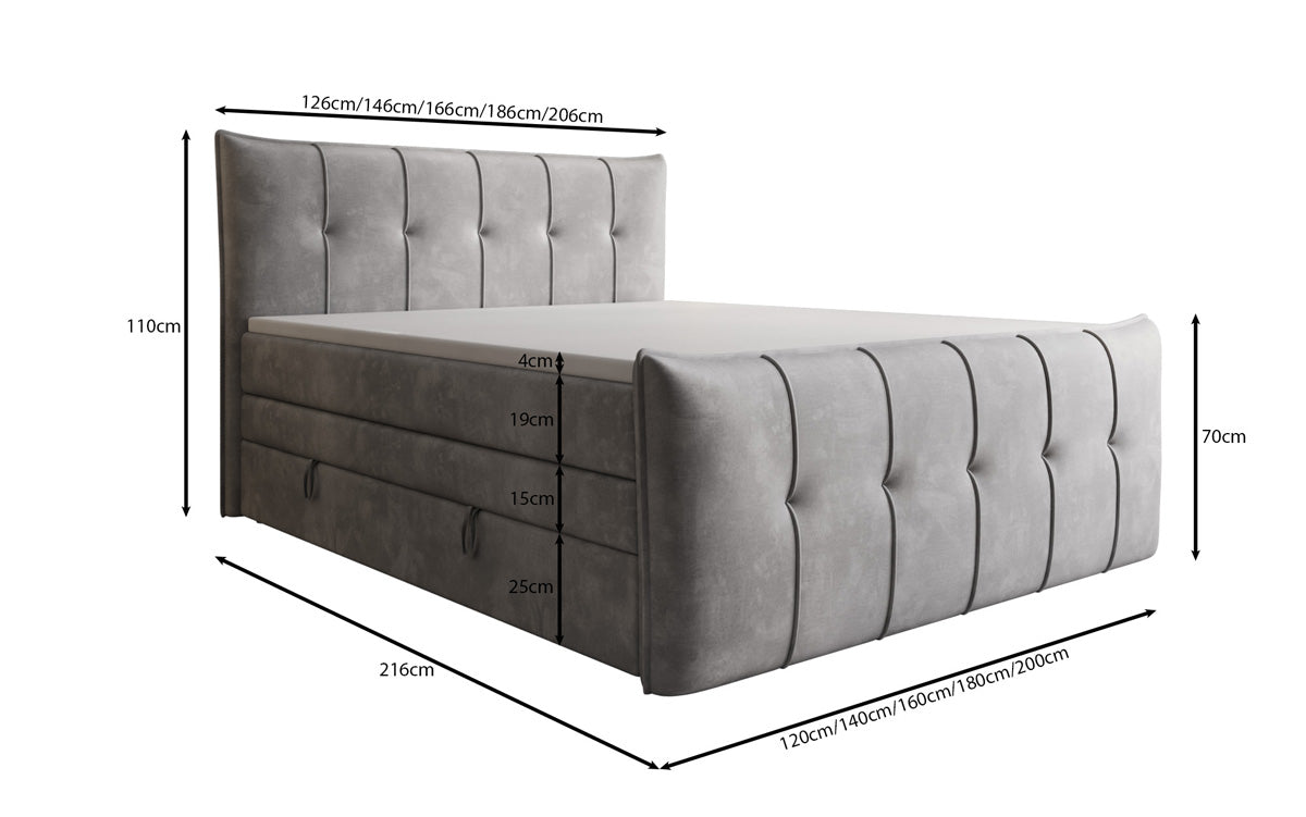 Boxspringbed Treviso met opbergruimte in Fluweel