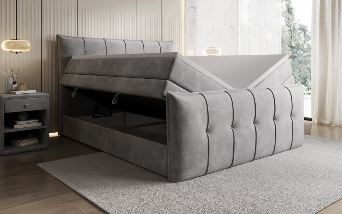 Boxspringbed Treviso met opbergruimte in Fluweel