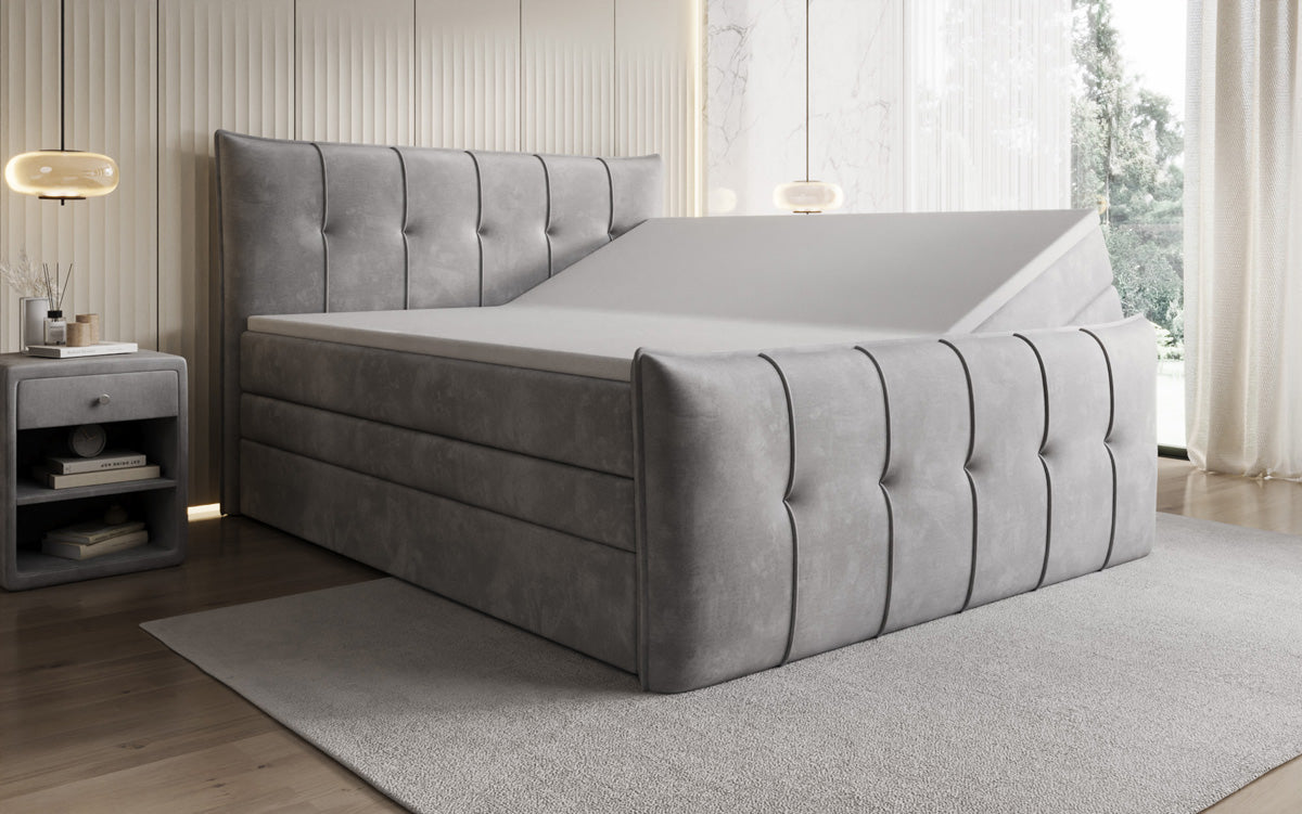 Boxspringbed Treviso met opbergruimte in Fluweel