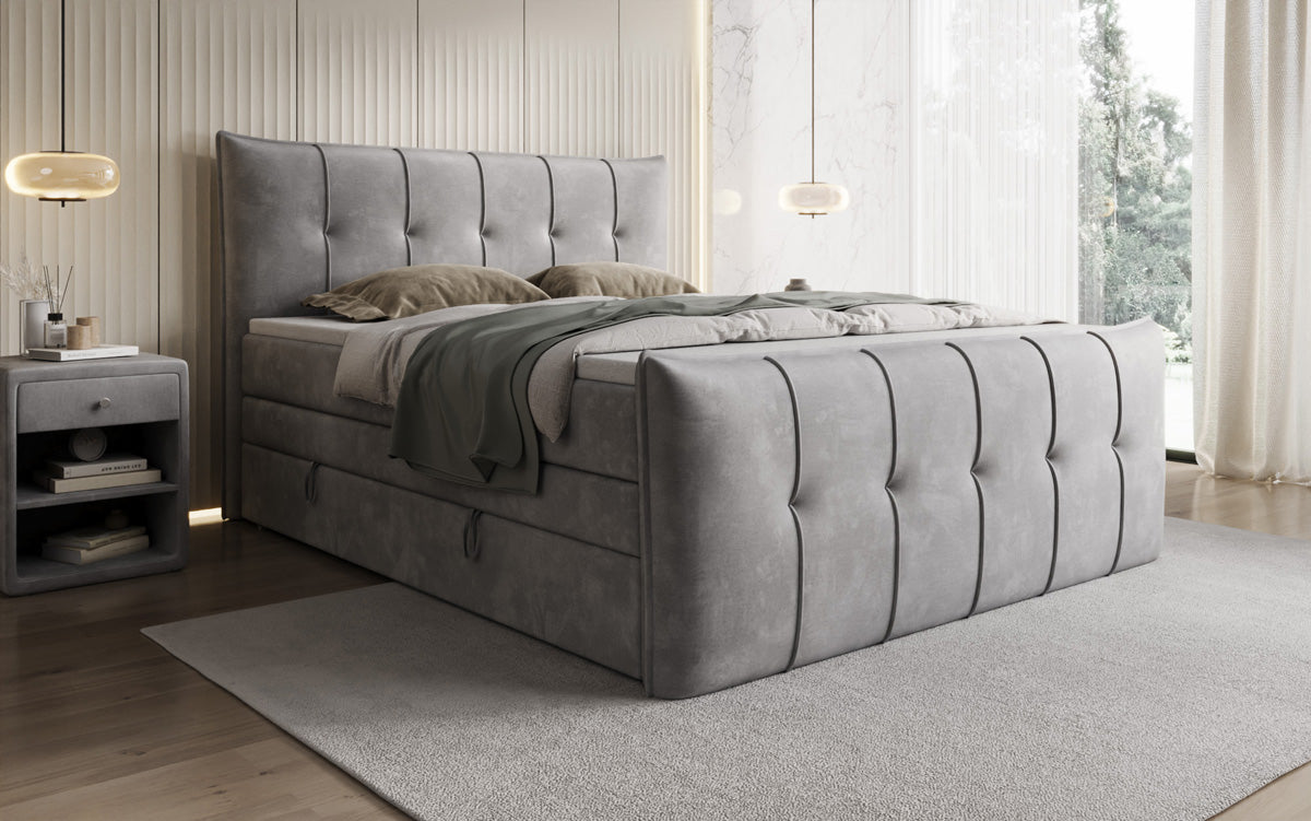 Boxspringbed Treviso met opbergruimte in Fluweel