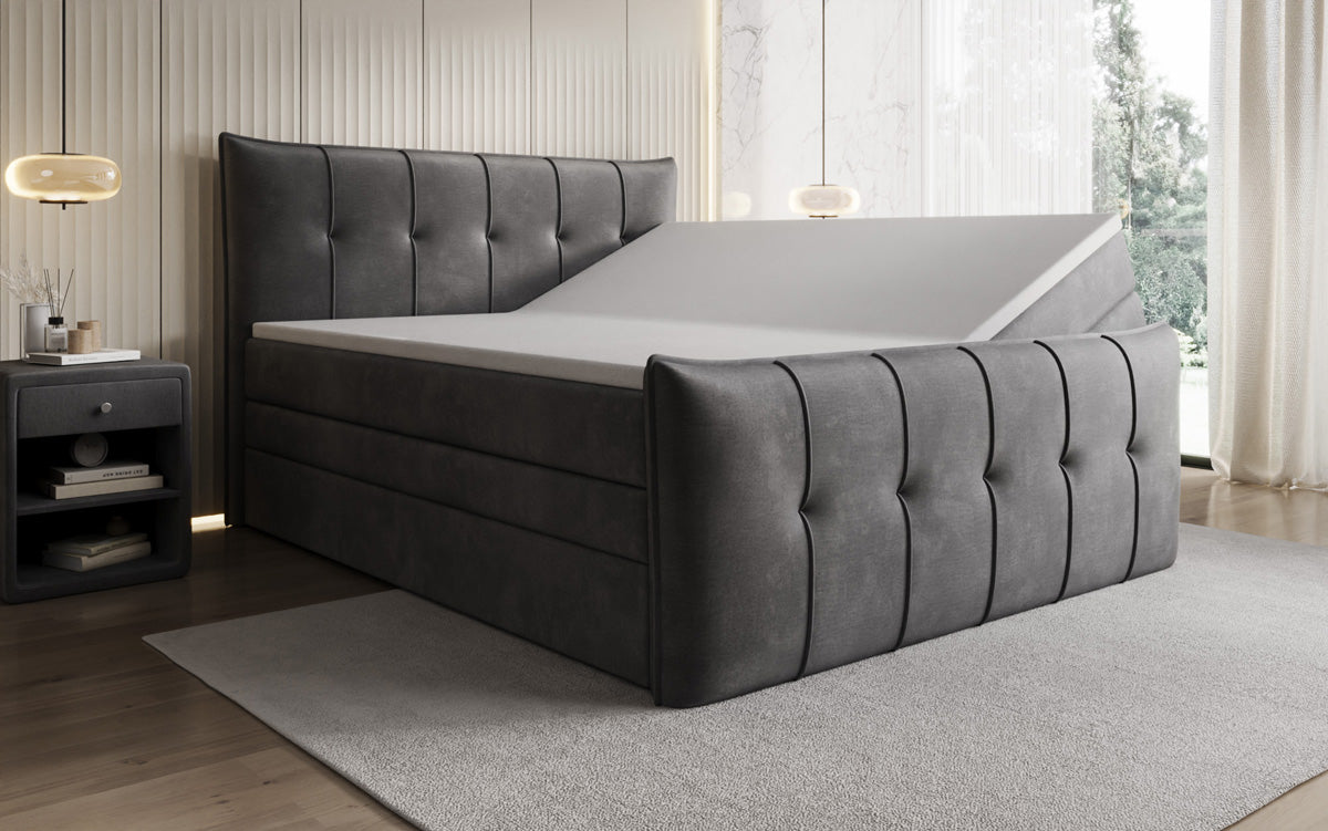 Boxspringbed Treviso met opbergruimte in Fluweel