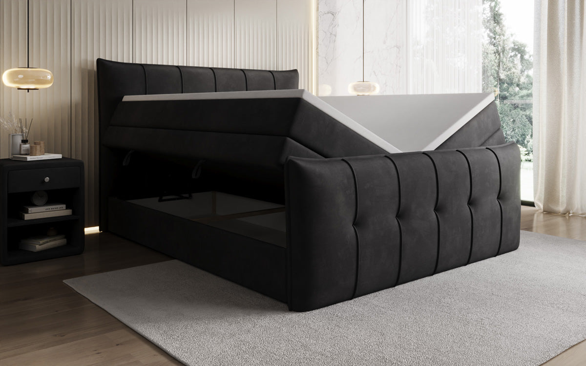 Boxspringbed Treviso met opbergruimte in Fluweel