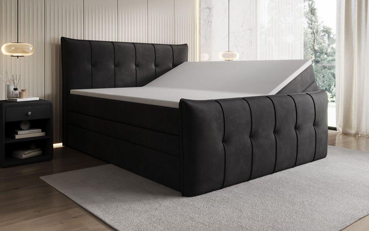 Boxspringbed Treviso met opbergruimte in Fluweel