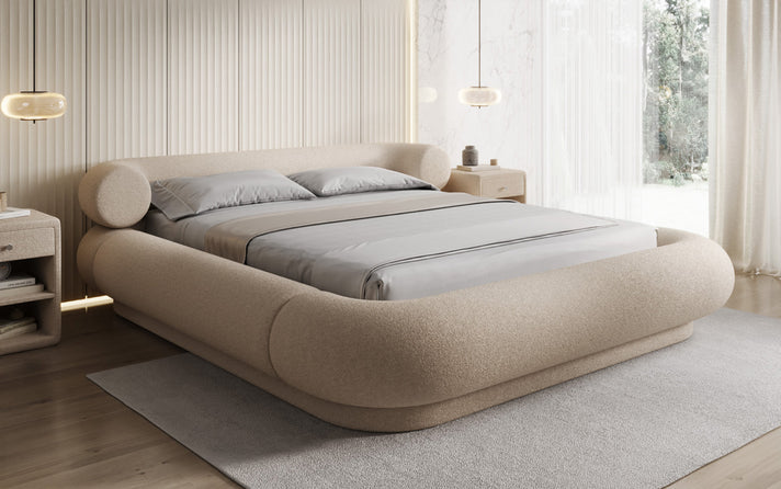 Lit rembourré design Mochi en Bouclé Peluche avec espace de rangement