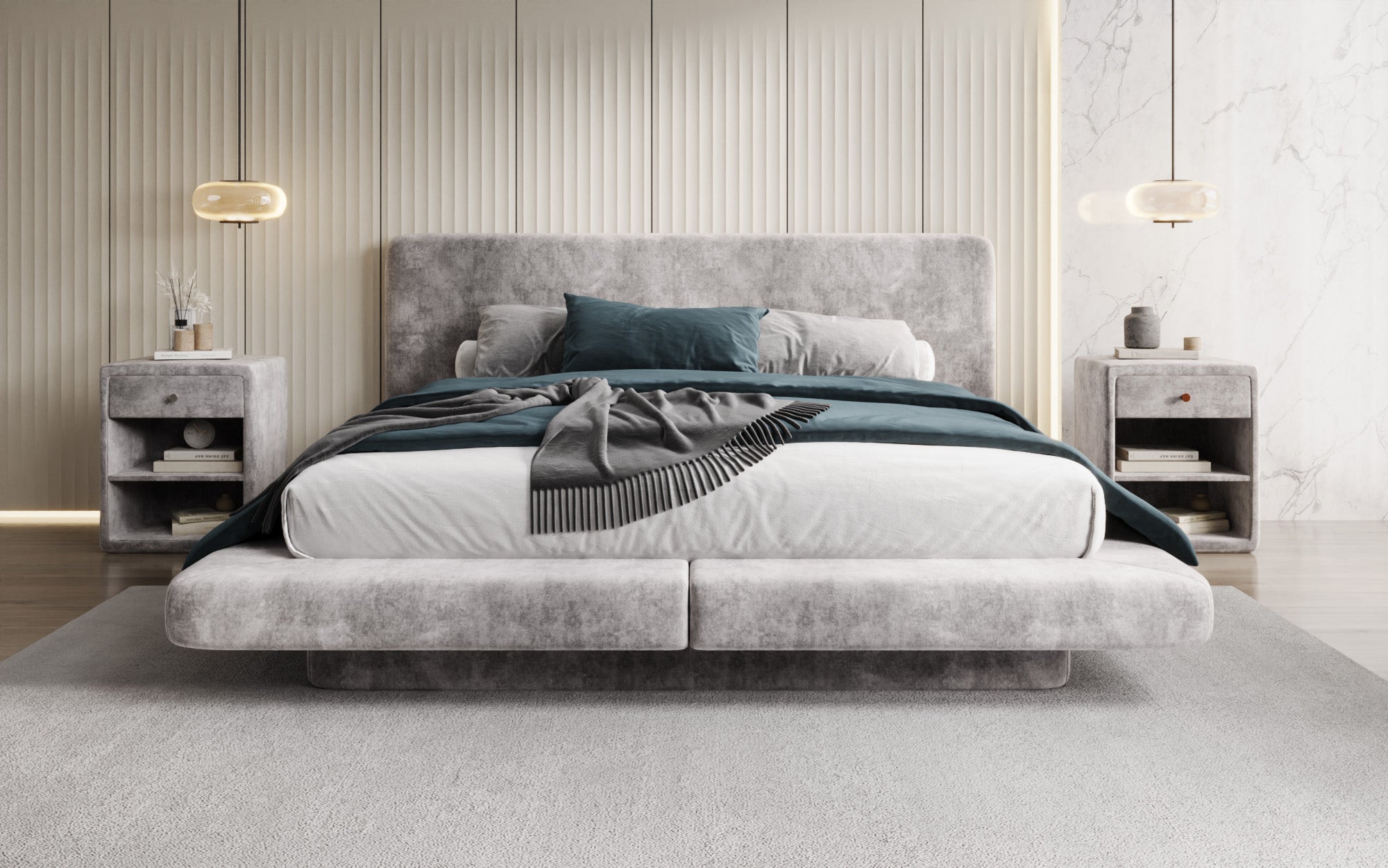 Designer gestoffeerd bed Yumi in Fluweel