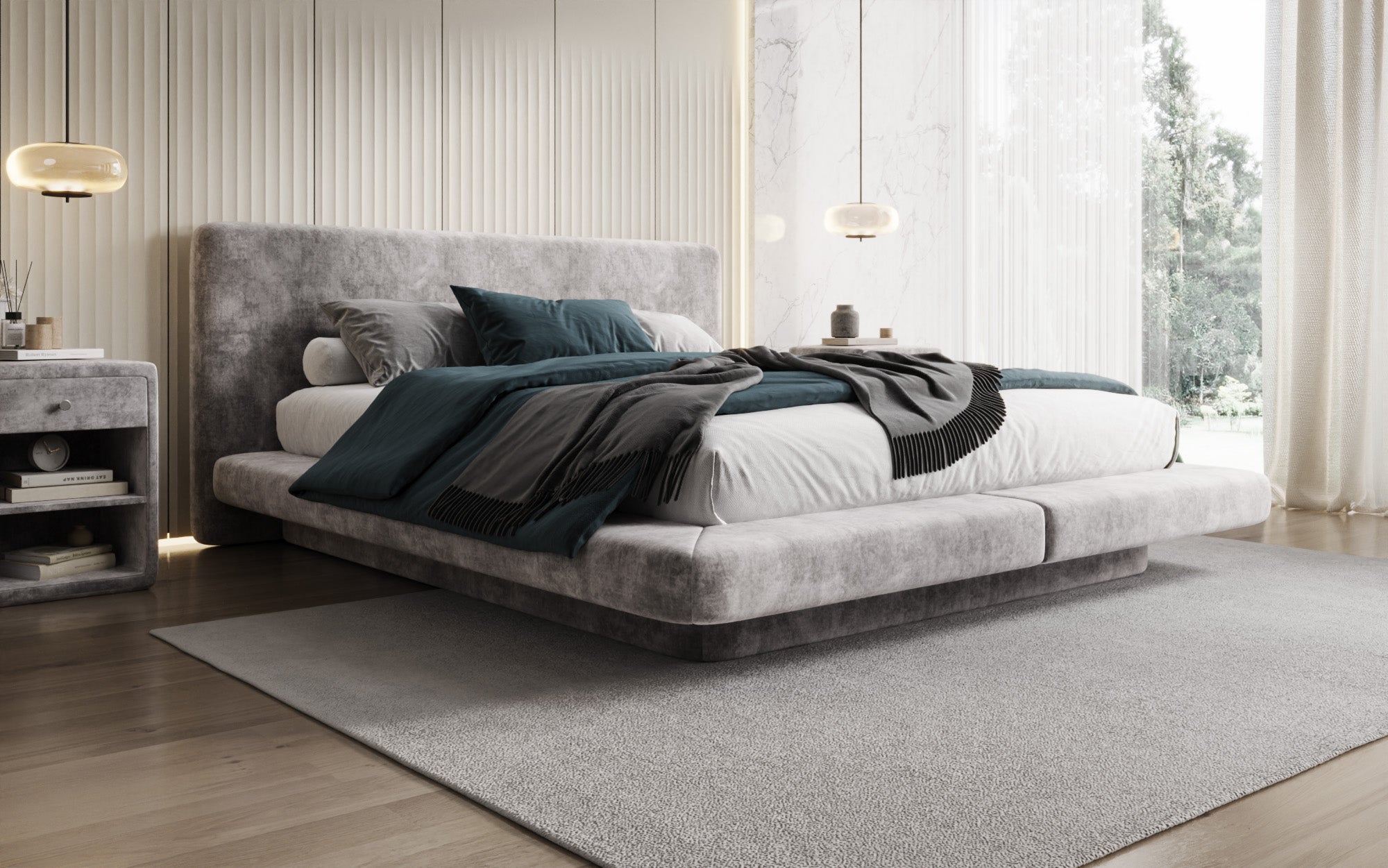 Designer gestoffeerd bed Yumi in Fluweel