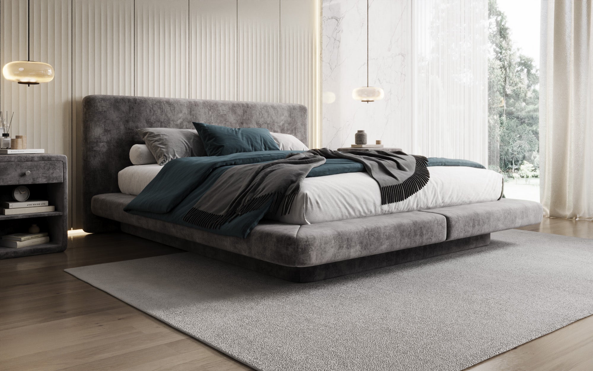 Designer gestoffeerd bed Yumi in Fluweel