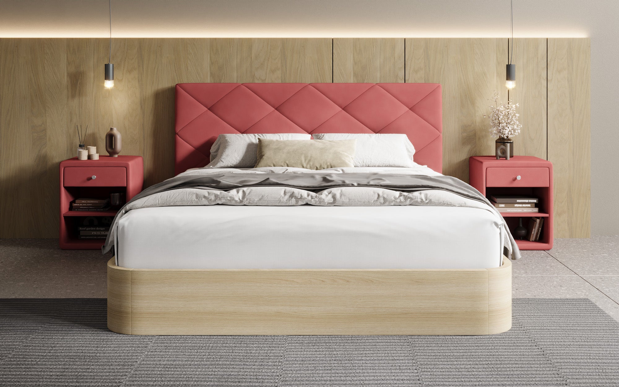 Designer gestoffeerd bed Fiore Caro in Stof met opbergruimte